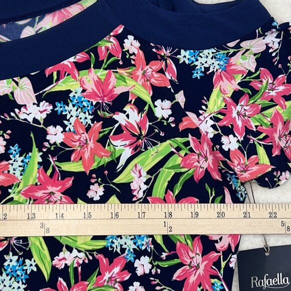 Rafaella Dress Blue Pink Green Lily Floral Cold Shoulder Handkerchief Hem Sz XL - Picture 6 of 9